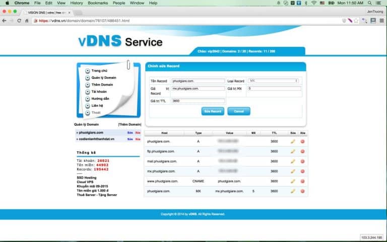 Hướng dẫn trỏ domain khi đăng kí dịch vụ mail tại vData