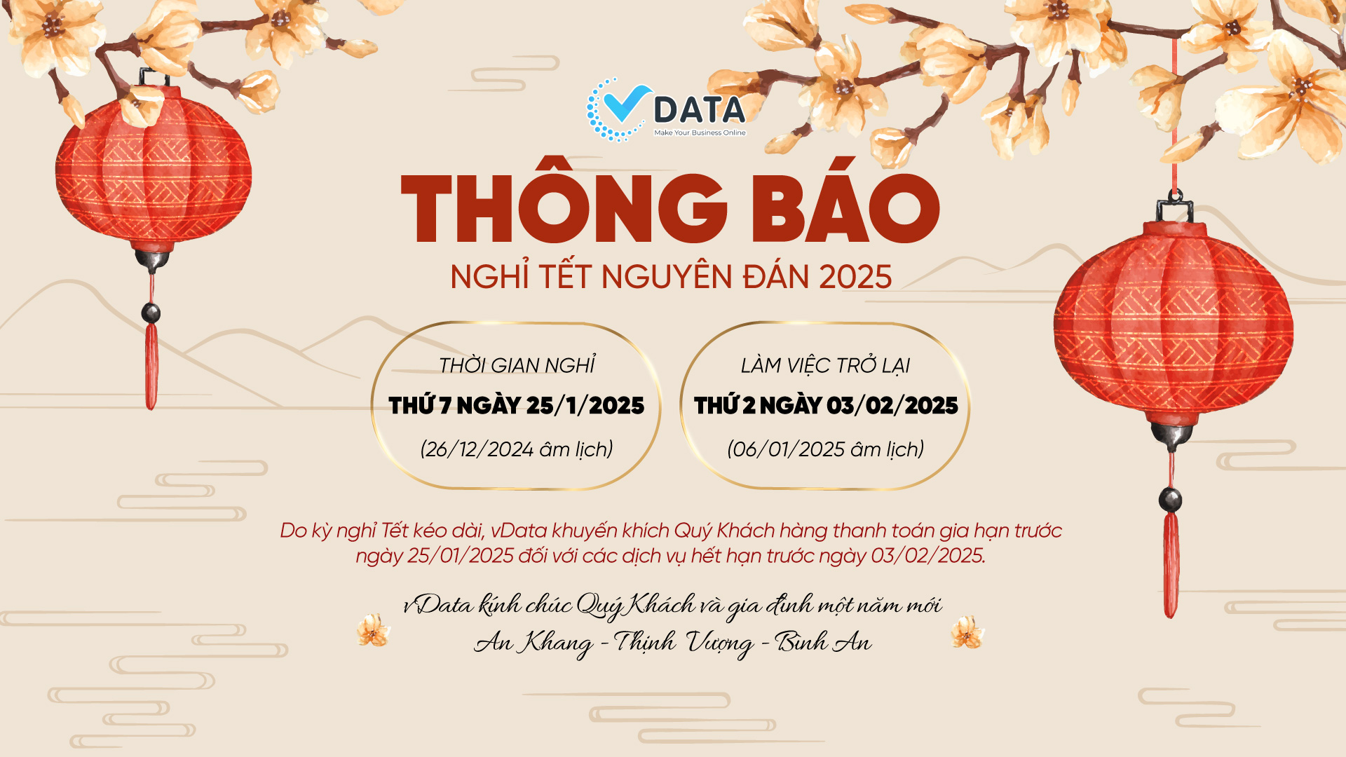 Thông báo nghỉ tết Ất Tỵ 2025